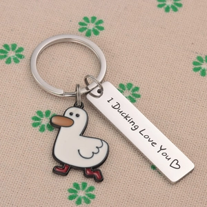 Cute Cartoon Duck Keychain With Stainless Steel Engraved Pun Tag Creative Animal Bag Pendant Gift For Friends