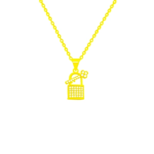 Elegant gold titanium steel necklace with crystal pavé lock and key pendant charms
