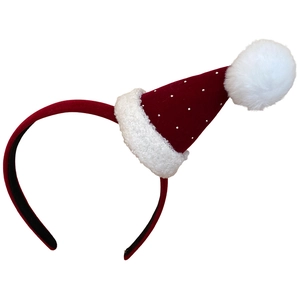 Serre-tête bonnet de Noël en velours rouge avec fourrure blanche et strass