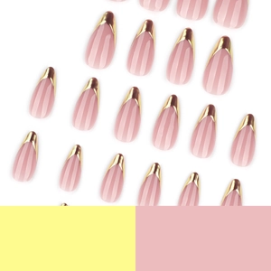 Elegant French gold mirror powder almond press-on nails with minimalist pink base design