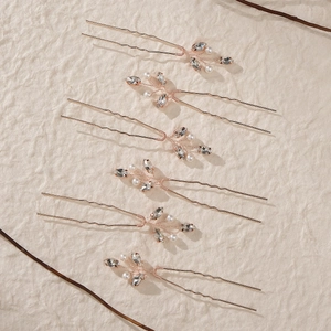 Set de 5 épingles à cheveux mariée en or rose avec cristaux et perles d'imitation