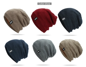 Multiple colors of men's thick knit beanies with soft warm fleece lining and sport logo