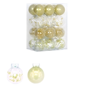 Set of 24 pieces 6cm gold Christmas balls in PVC box featuring matte and glitter patterns