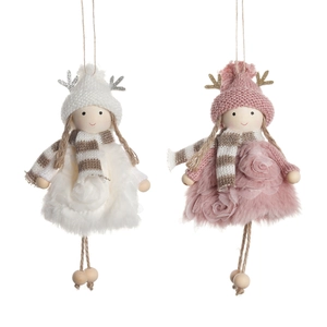 Plush Christmas angel ornaments with reindeer antlers and striped scarves for holiday decor