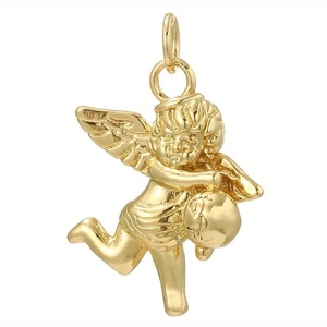 18K gold plated copper angel pendant with wings and orb for DIY jewelry making