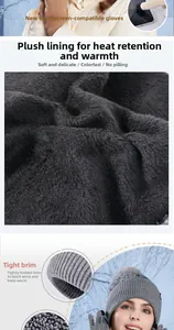 Detail of grey winter knit hat with thick fleece lining and touchscreen gloves
