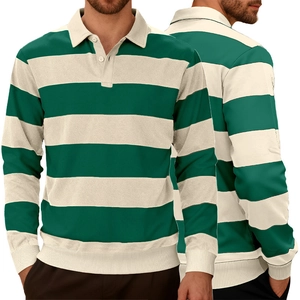 Détail du polo en tricot à manches longues pour homme avec motif à rayures vert et blanc
