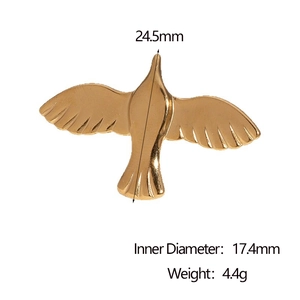 Gold stainless steel peace dove open ring with 24.5mm height and 17.4mm inner diameter