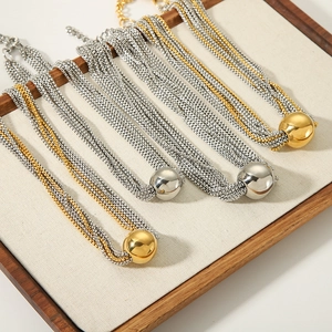 Collier Multi Couches Acier Inoxydable Pendentif Boule Ronde Poli Miroir Bijoux Punk Hip Hop Pour Femmes Chaîne Réglable