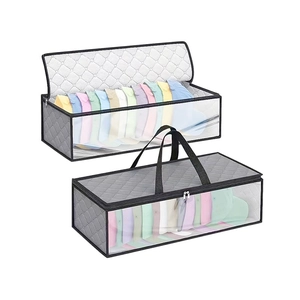 Baseball Hat Storage Bag Foldable Non-Woven Fabric Clear Window Closet Clothing Organizer Portable Handles Quilted Design
