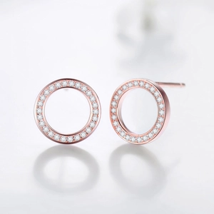 Elegante S925 Sterling Silber Hohlrund-Ohrstecker mit Roségold-Mikropave-Kristallen