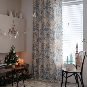 Christmas Printed Cotton Linen Curtain Panel Semi Blackout Tassel Edges For Kitchen Bedroom Cafe Window Vintage Home Decor