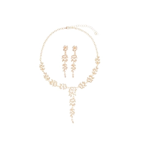 Parure élégante dorée avec collier de feuilles de blé et boucles d'oreilles pendantes