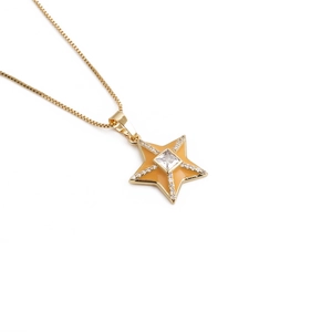 18k gold plated starfish pendant necklace with orange enamel and sparkling zircon
