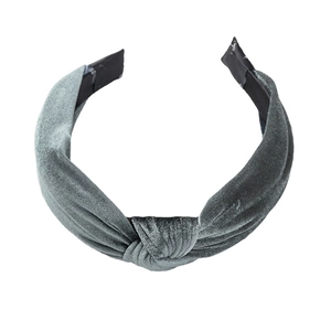 Elegant knotted grey velvet headband for women featuring a wide fabric design in solid color