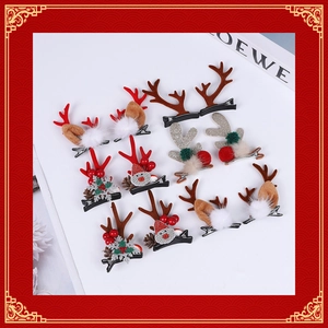 Christmas Reindeer Antler Hair Clips Plush Felt Ear Floral Duckbill Pins Cute Festive Party Costume Headwear Women Girls