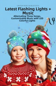 Detail der Weihnachts-Strickmütze mit LED-Lichtern und Musik-Player-Funktion