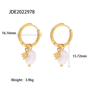 18k gold plated hoop earrings with star pendant and freshwater pearl drops for women