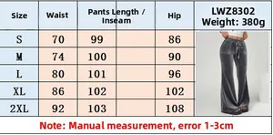 Detailed size chart for velvet flare pants including waist and hip measurements