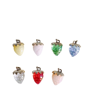Colorful resin strawberry charms with gold leaves for DIY jewelry making, set of 7 pieces