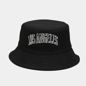 British retro black bucket hat with Los Angeles letter embroidery for outdoor sun protection