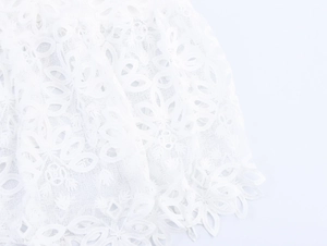 Vista dettagliata del pizzo bianco idrosolubile con elegante ricamo floreale traforato