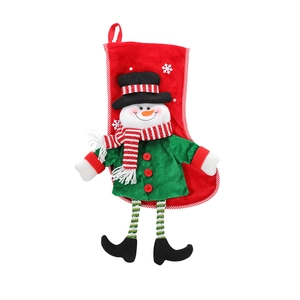 Christmas stocking with 3D plush snowman and long legs on white background