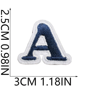 Mini navy blue embroidered letter A patch with white border for clothing 2.5x3cm