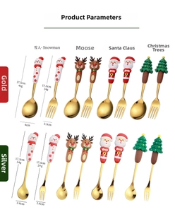 Detailed size specifications for Christmas stainless steel spoon and fork set with cartoon charms