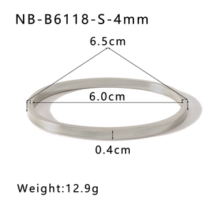 Detailed size chart for 4mm stainless steel bangle showing 6.0cm inner diameter and weight