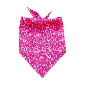 Detail of pink Valentine's Day pet bandana with Be My Valentine print and heart pattern