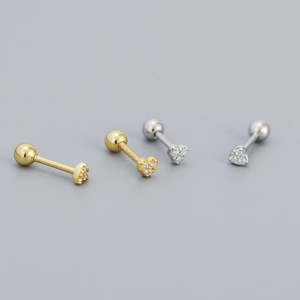 S925 sterling silver heart stud earrings with sparkling pave diamonds and screw back closure