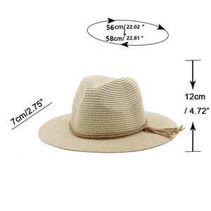 Detailed size guide for straw sun hat with 12cm height and 56-58cm circumference