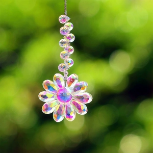 Crystal sunflower sun catcher with rainbow maker coating for outdoor garden decoration