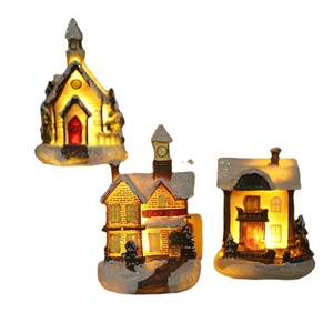 Luminous Christmas village resin house set with Train Station and City Hall models