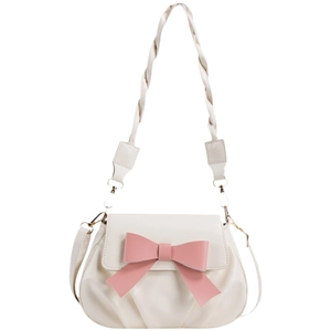 Sac bandoulière plissé blanc avec grand nœud rose et bandoulière tissée chic