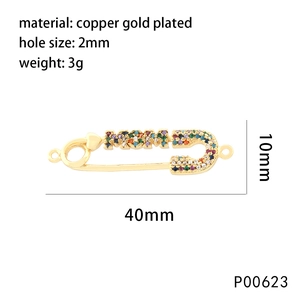 Gold-plated MOM letter pin charm with colorful zircon stones for jewelry making
