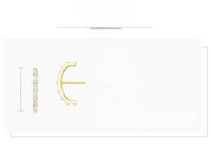 Detailed size specifications for 925 silver 10K gold-plated C-shaped earrings with cubic zirconia