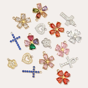 Zircon clover heart and cross pendants in gold and silver stainless steel finishes