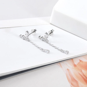 S925 silver long tassel earrings with marquise and pear cut white cubic zirconia