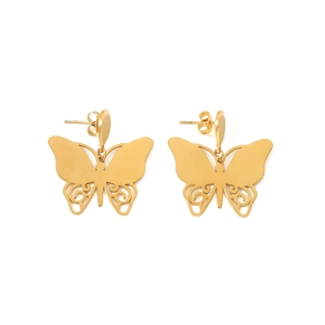 Boucles d'oreilles pendantes papillon évidées en finition dorée aux détails ciselés