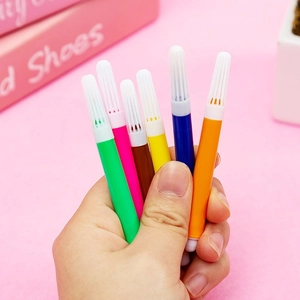 Set of 6 mini colorful watercolor pens with white barrels for drawing and coloring