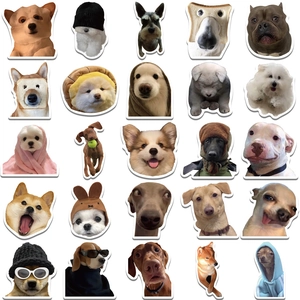 Variety pack of 50 funny realistic dog stickers with humorous memes and accessories