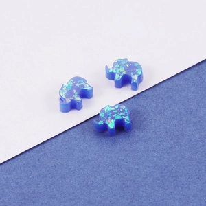 Three blue elephant opal beads with glitter finish for jewelry making 10.5x7.8mm