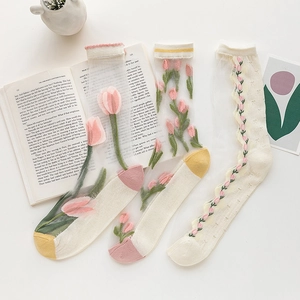 Three-pack of sheer tulip fairy socks in ultra-thin crystal silk for summer wear