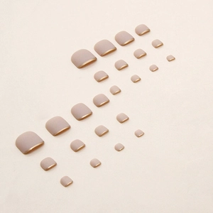 Matte mauve French press-on toenails with gold metallic edges, 24-piece full set