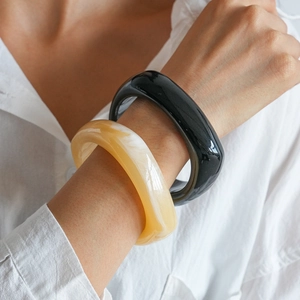 Geometric Chunky Bangle Bracelet Acrylic Resin Square Round Wide High Gloss Retro Minimalist Women Accessories