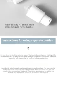 Detailed white PP pump head components for refillable cosmetic lotion bottles
