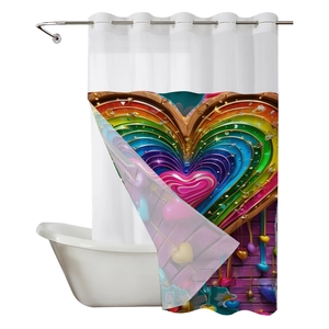 Waterproof double-layer polyester shower curtain with colorful rainbow heart digital print