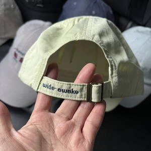 Adjustable light green cotton baseball cap with wide-awake embroidery on back strap